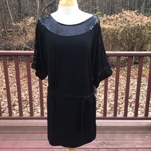 New! Elle XS black sequined mini dress with waist tie.